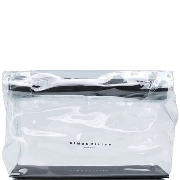 Simon Miller PVC Lunch Bag Clear Tote Black Leather Trim - Picture 2 of 15